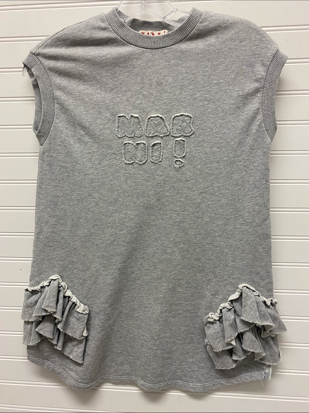 Marni Girls' Light Gray Ruffle Sleeveless Sweatshirt Dress